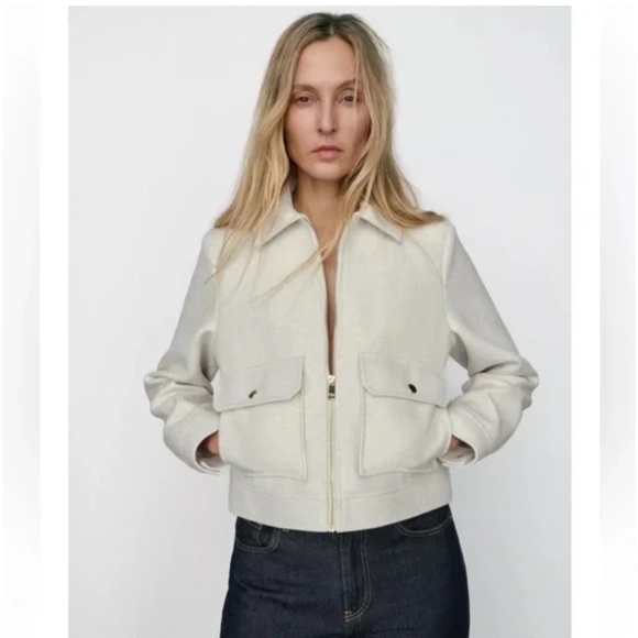 Zara BOUCLÉ JACKET WITH PATCH POCKETS NWOT XS - Picture 15 of 15